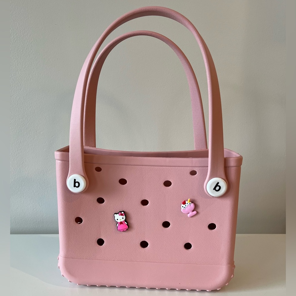 Mini Purse + 2 Shoe Charms - Snacks Lunch on the Go Baby Pink Handbag - Picture 2 of 6